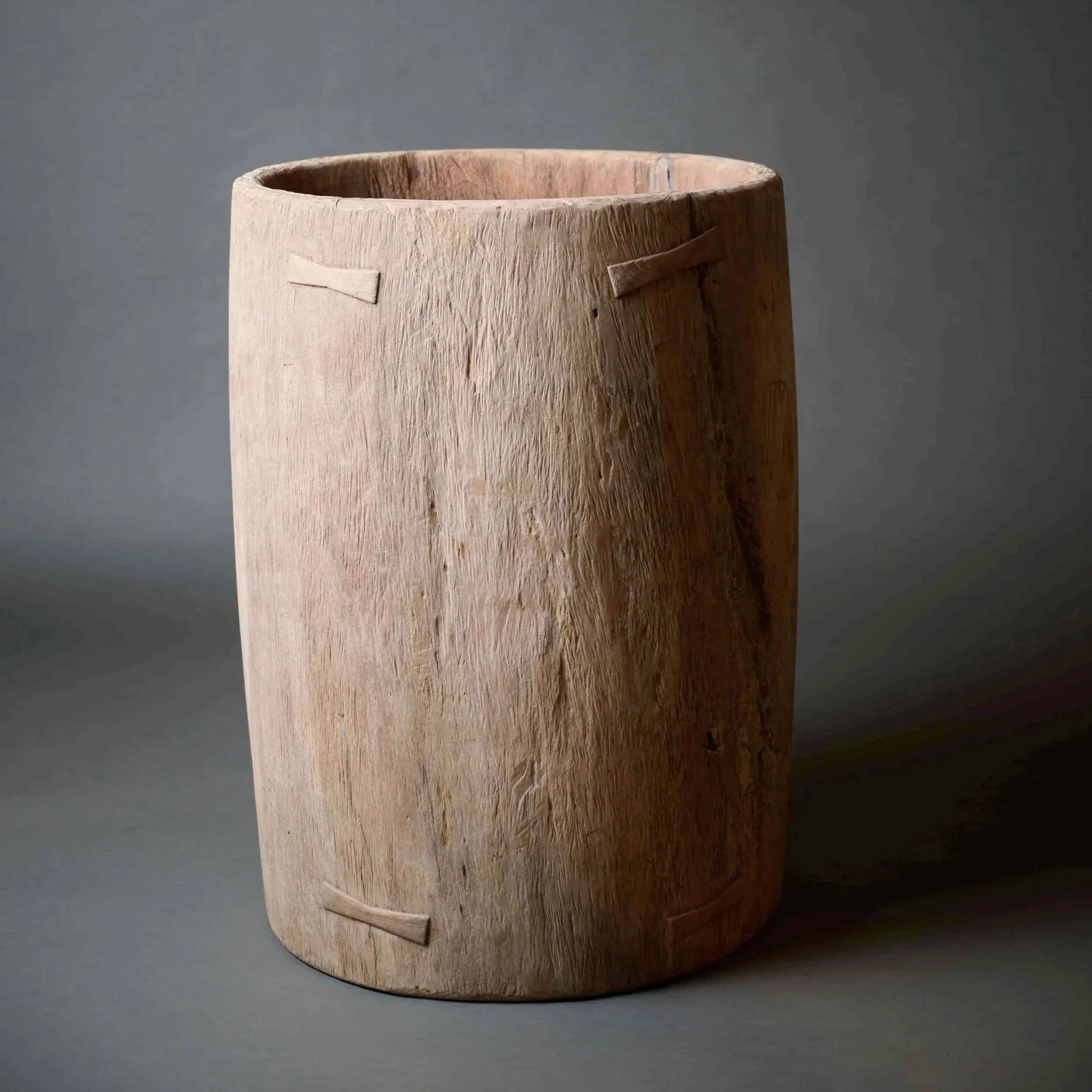 ANTIQUE CYLINDRICAL TEAK DRUM VESSEL