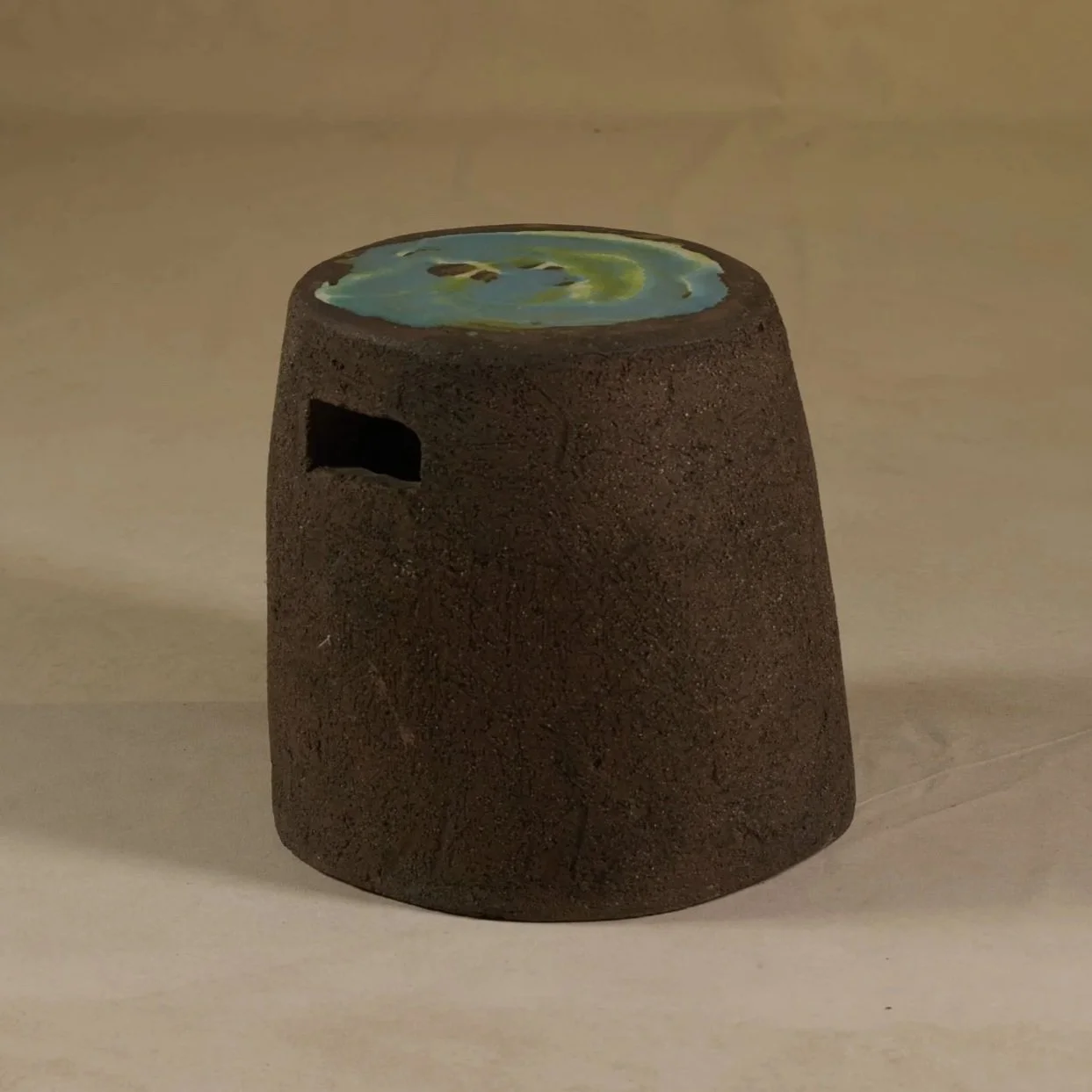 IG21095+Hans+Sumpf+Stool+with+Glazed+Seat+C.1980+Scraped+Terra+Cotta+14%27%27D+x+15%27%27H+.jpg