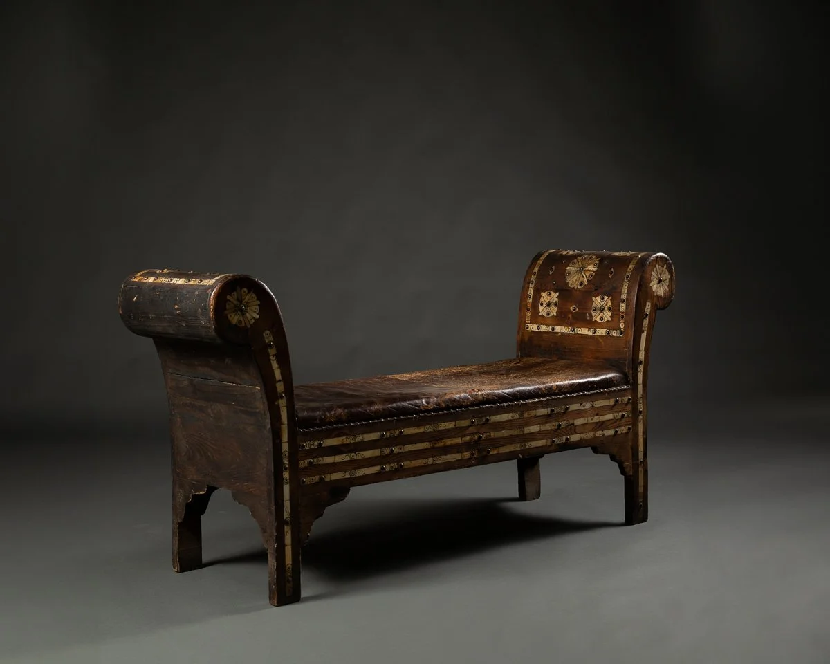 MOROCCAN MAHOGANY BENCH WITH BONE INLAY