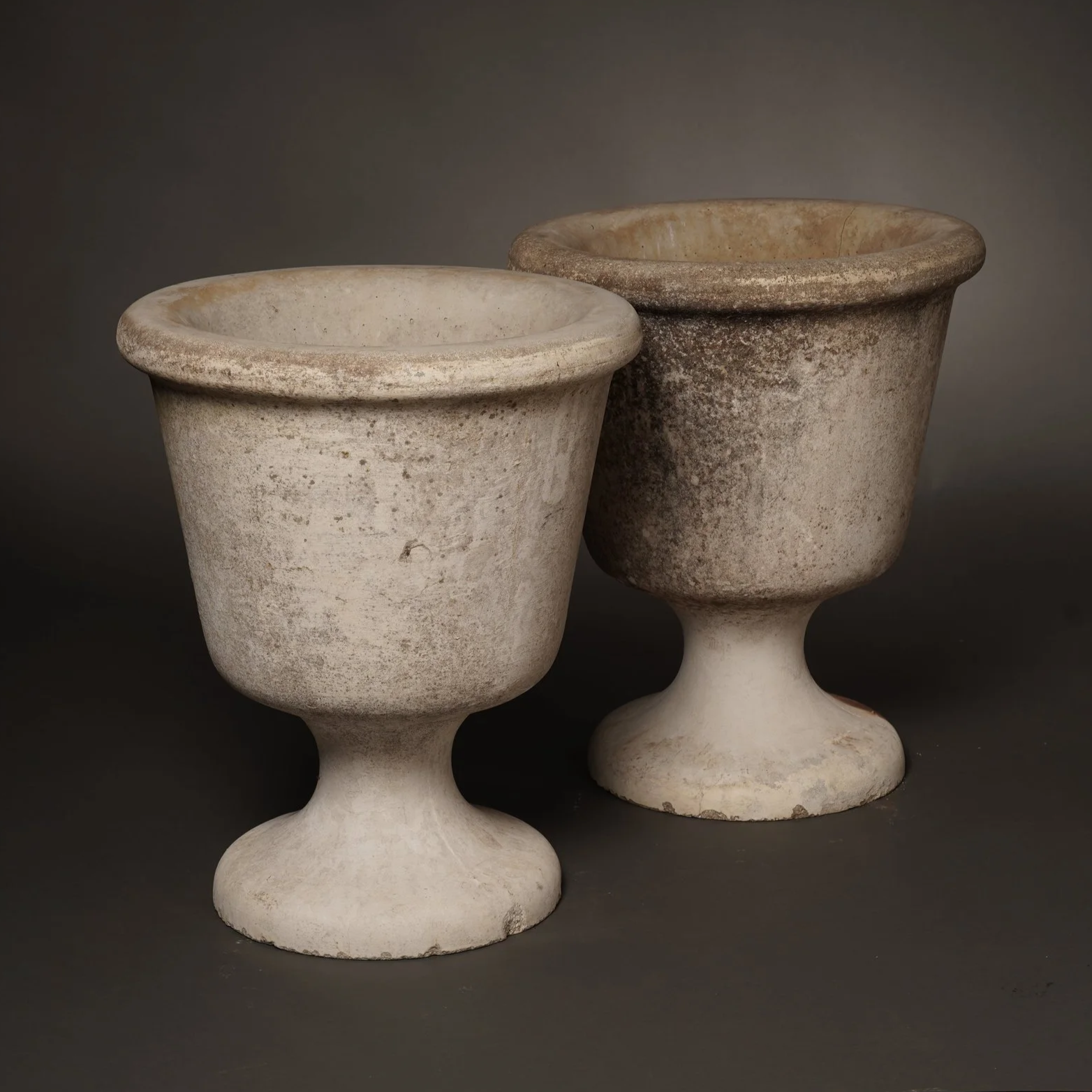 FRENCH VINTAGE CAST CONCRETE FOOTED CUP PLANTER