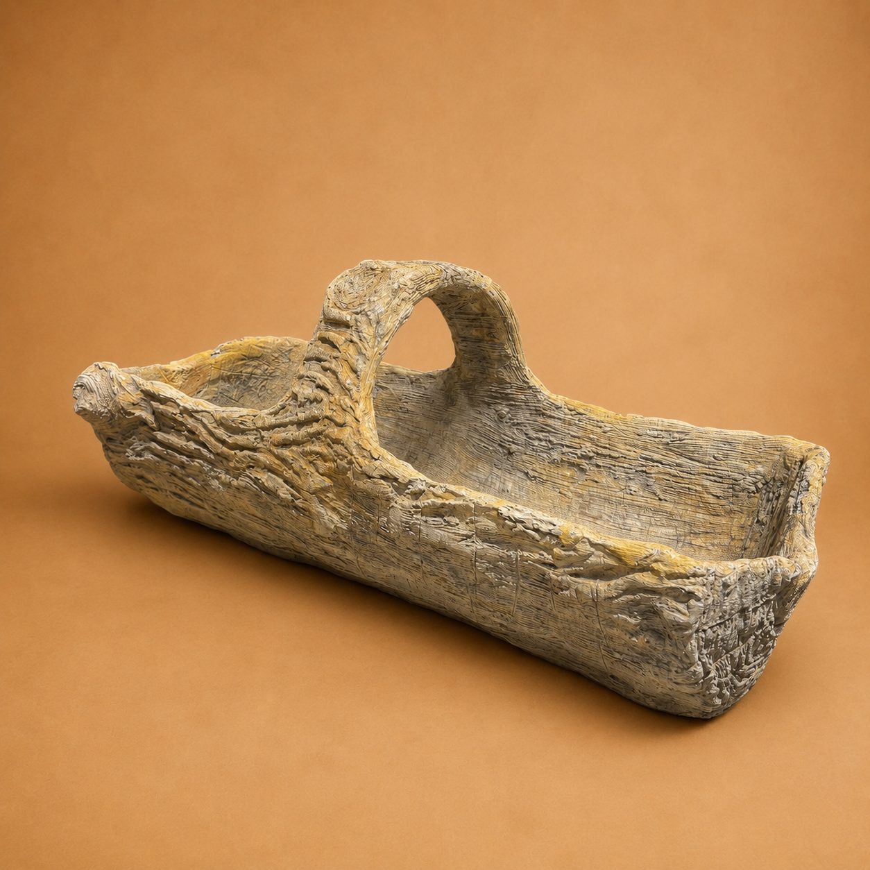 FAUX BOIS TROUGH PLANTER WITH HANDLE