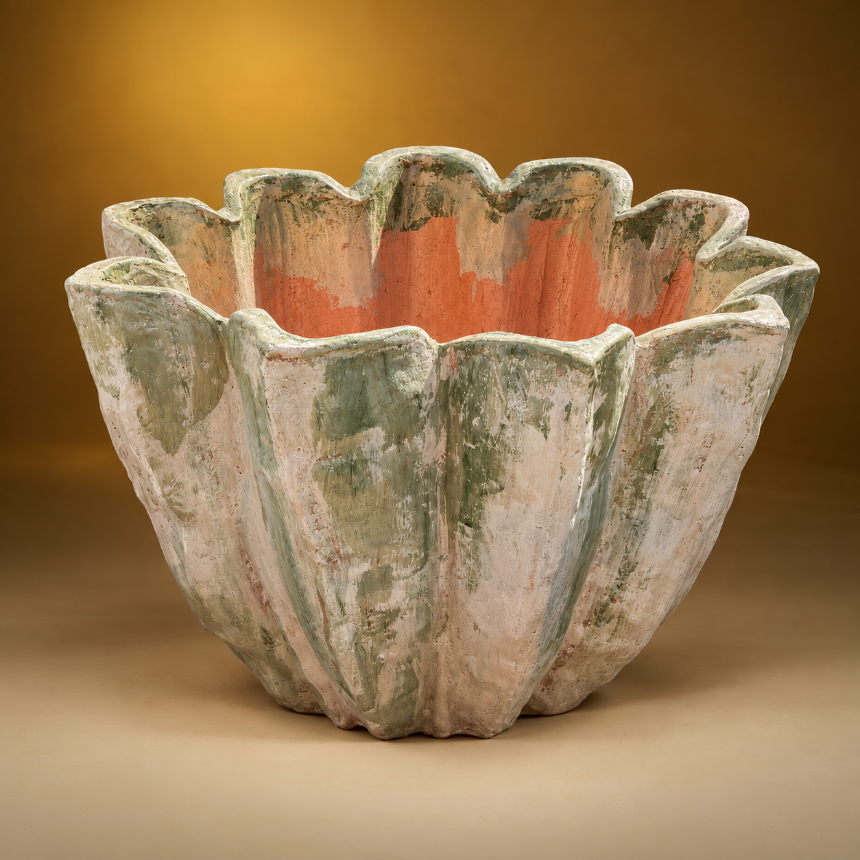SKU: IG20539    Agave Enameled White Terra Cotta Planter   41.5''D x 31''H