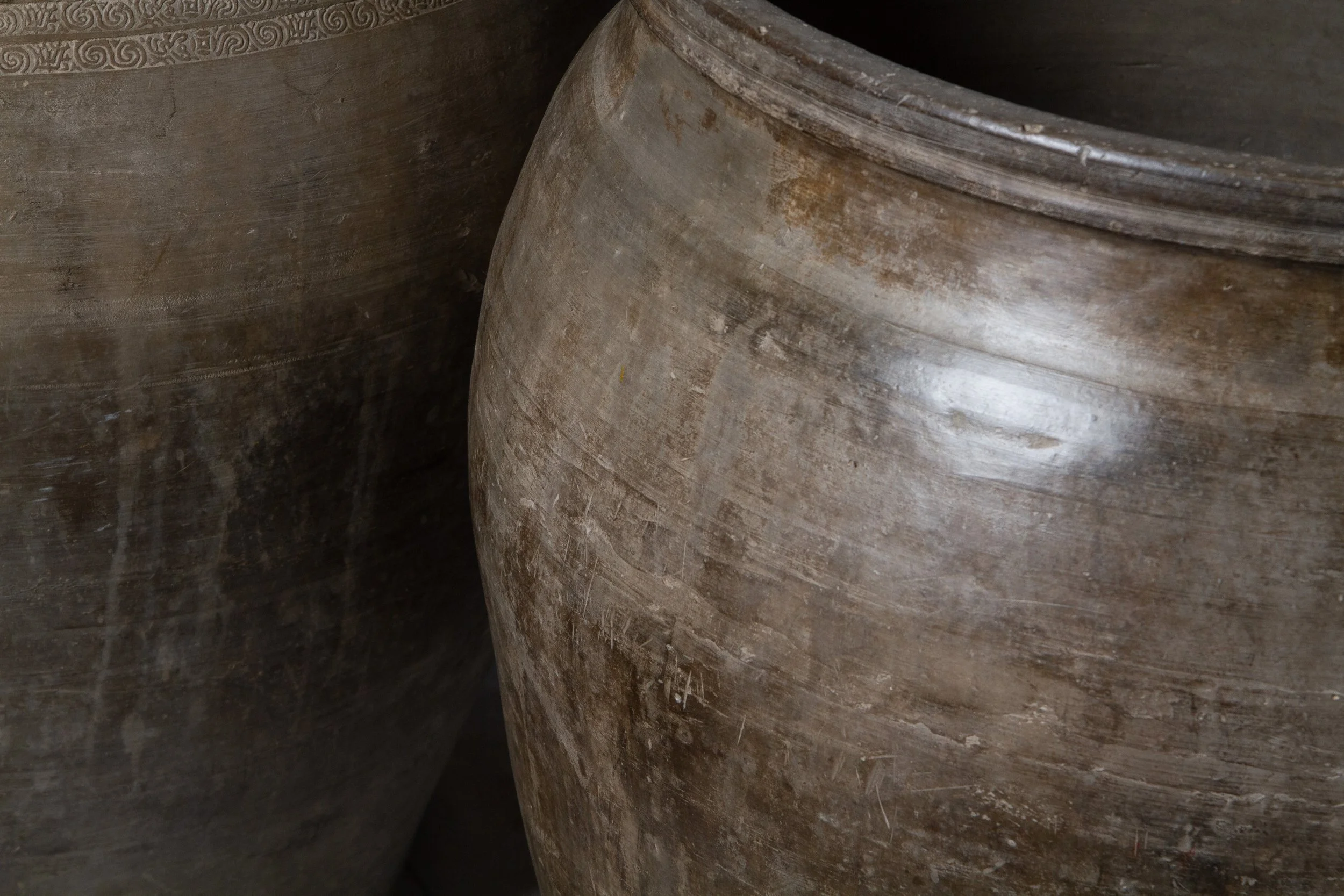 IG19979-IG19989 Extra Large Ceramic Water Vessel Bands of Decorative Inlaid Pattern Work, China C.1920   26''OD x 19''ID x 28''H $4500.00  (12).JPG