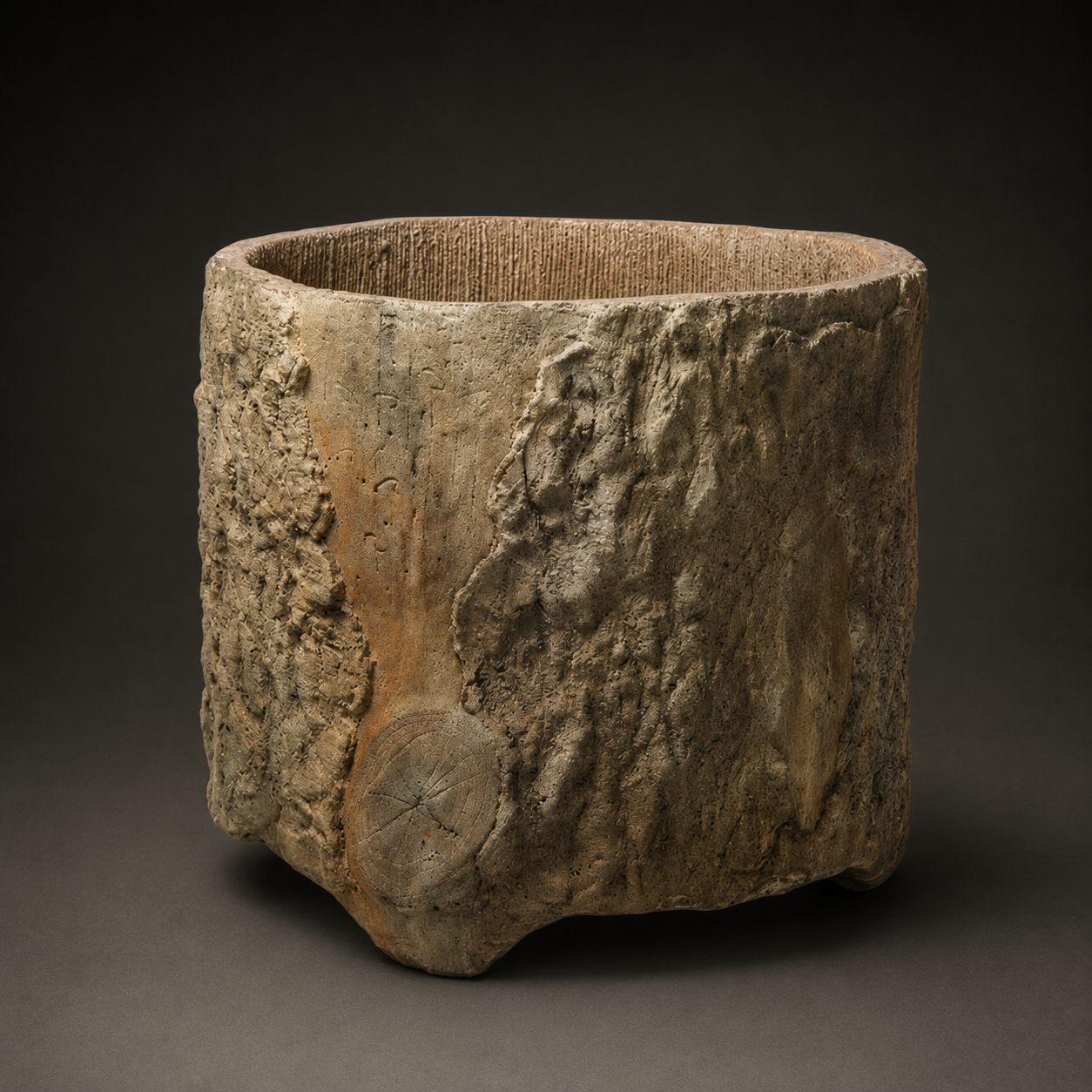 ROUND FAUX BOIS FOOTED PLANTER