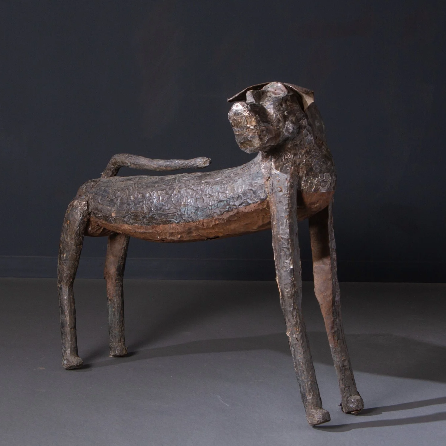 AFRICAN WOOD & TIN DOG SCULPTURE