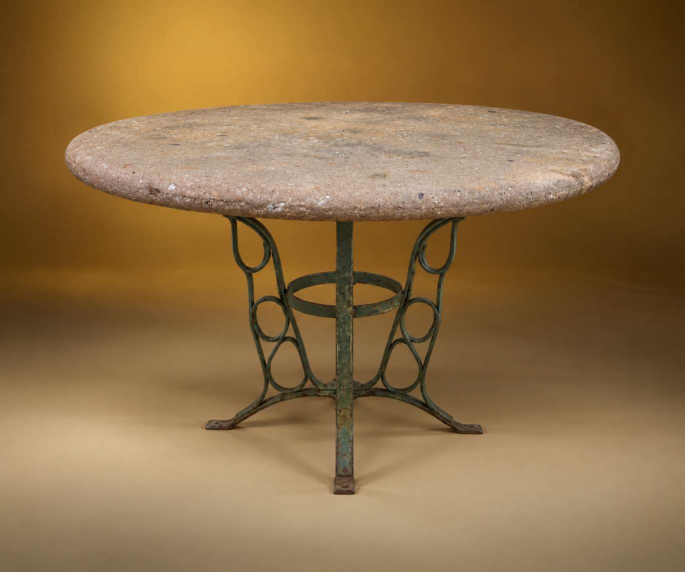 SKU: CNS-KF01   French Vintage Iron Table with Stone Top   48''D x 30''H