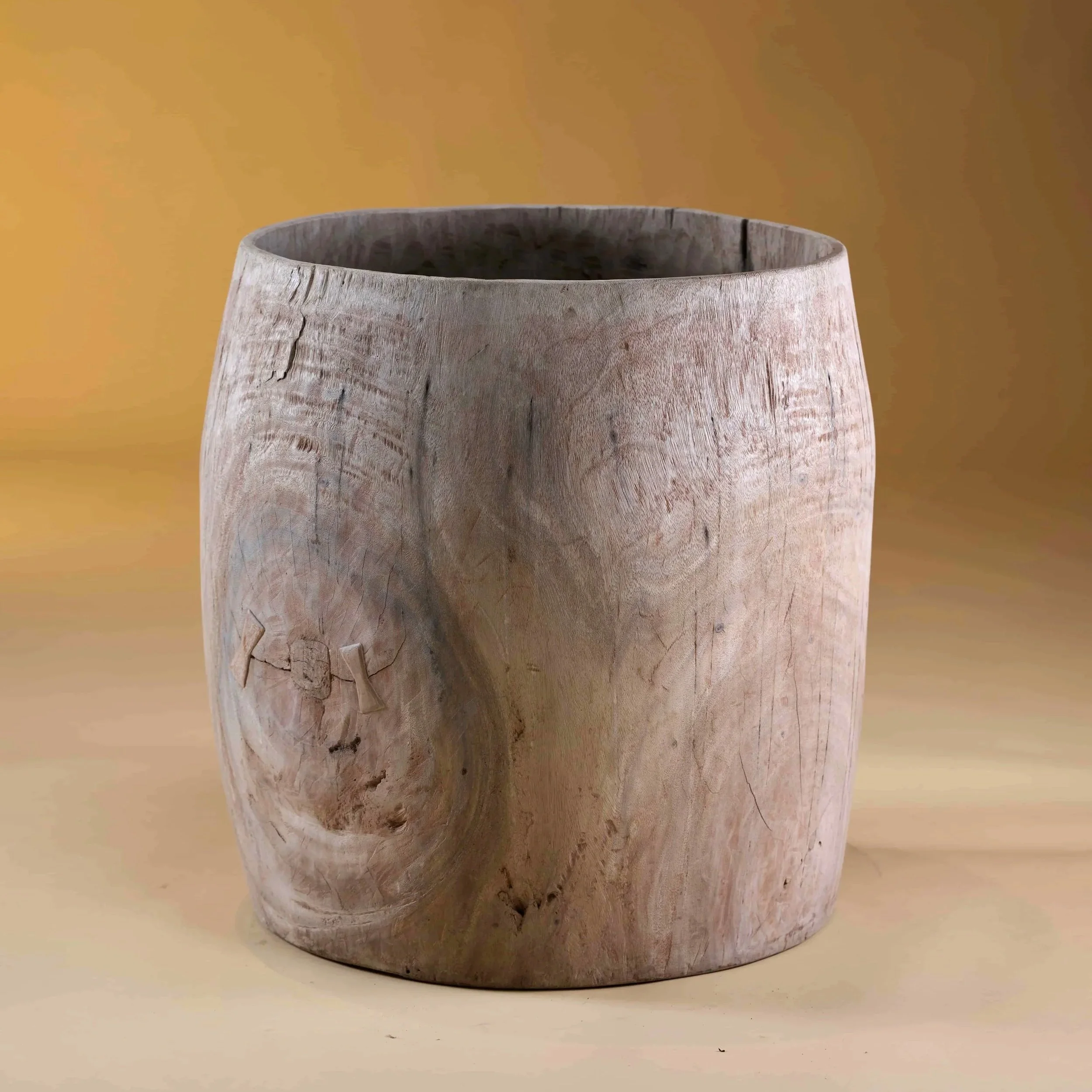 TEAK HARDWOOD CYLINDRICAL DRUM VESSEL