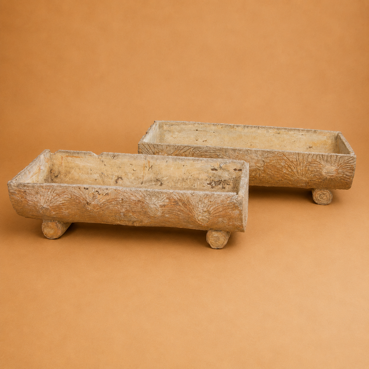 PAIR OF LARGE FAUX BOIS TROUGHS