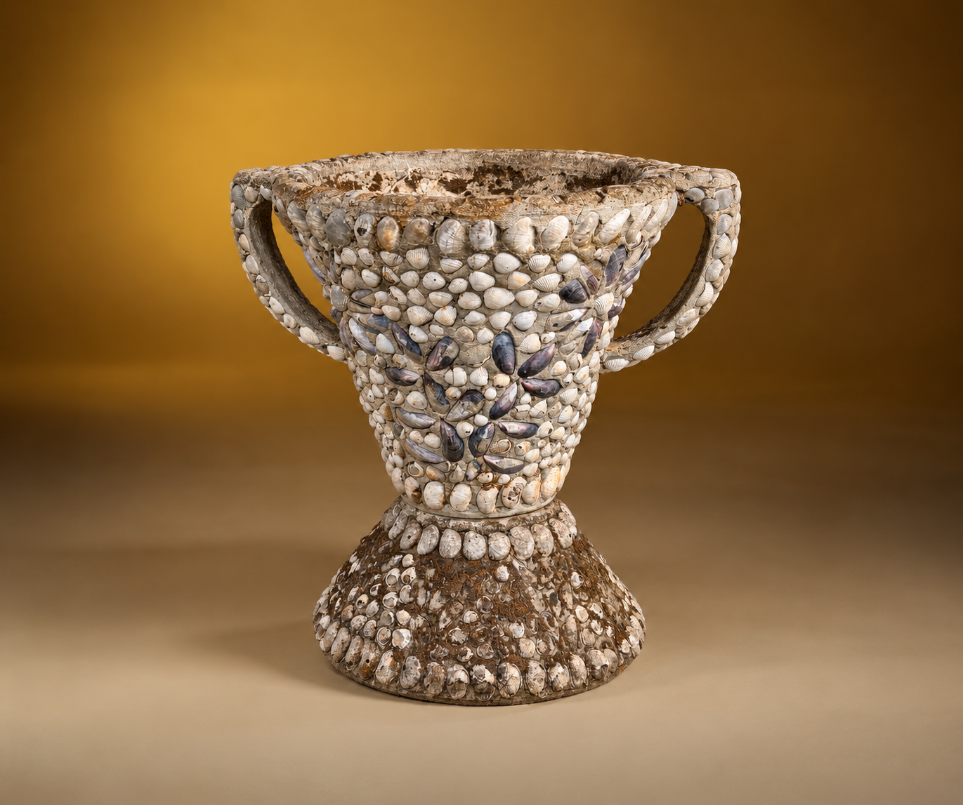 SKU: IG20228   Conical planters with shell decor inlaid   C.1950   17.5''D x 22''H