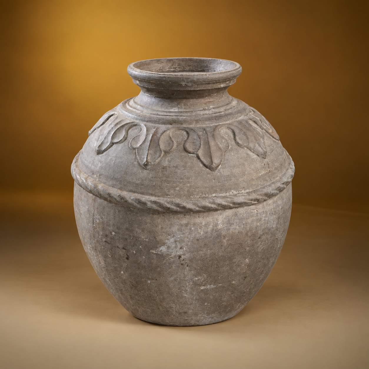SKU: Z-2061   Antique Afghan Water Vessel. Copper with Tin Gild & Cast Bronze Neck. Patina of Age & Wear.  C.1900   17.5''D x 21.5''H