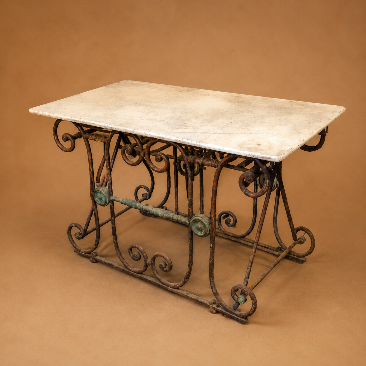 MARBLE TOP AND CAST IRON LEG BUTCHER TABLE