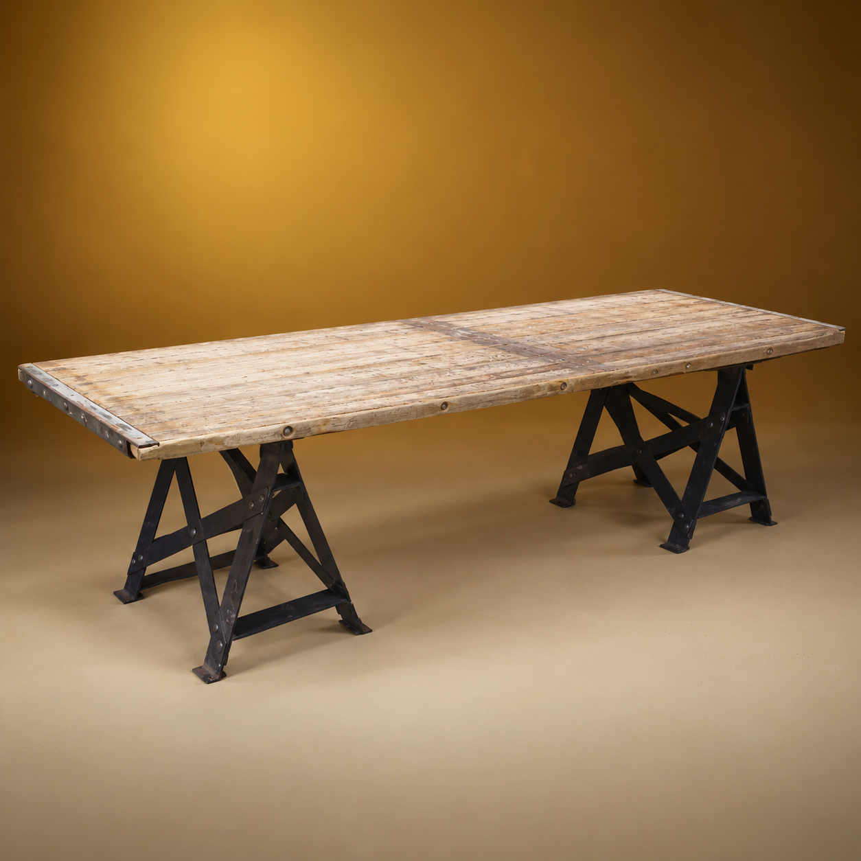 SKU: IG15402 AB    Long Rectangular Industrial Design Dinning Table on Iron Base   L 106 x W 44x H 29.5