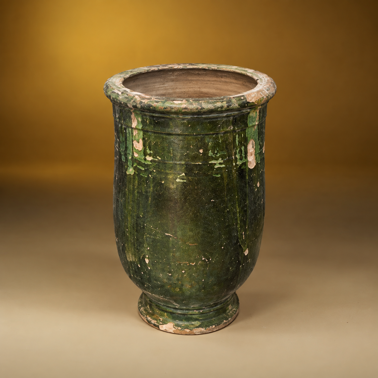 ANTIQUE  GREEN GLAZED TERRA COTTA JAR