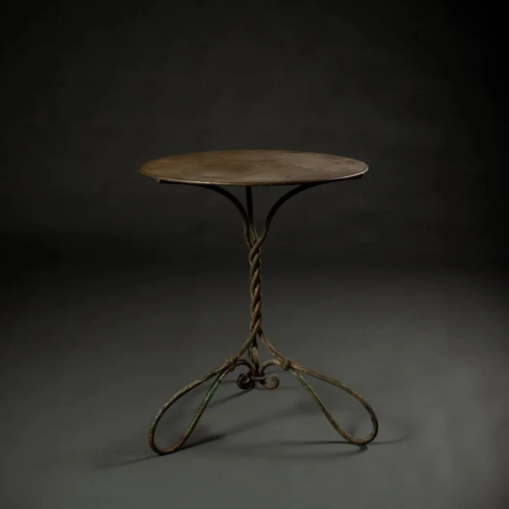 FRENCH WROUGHT IRON TABLE WITH TWISTED BASE