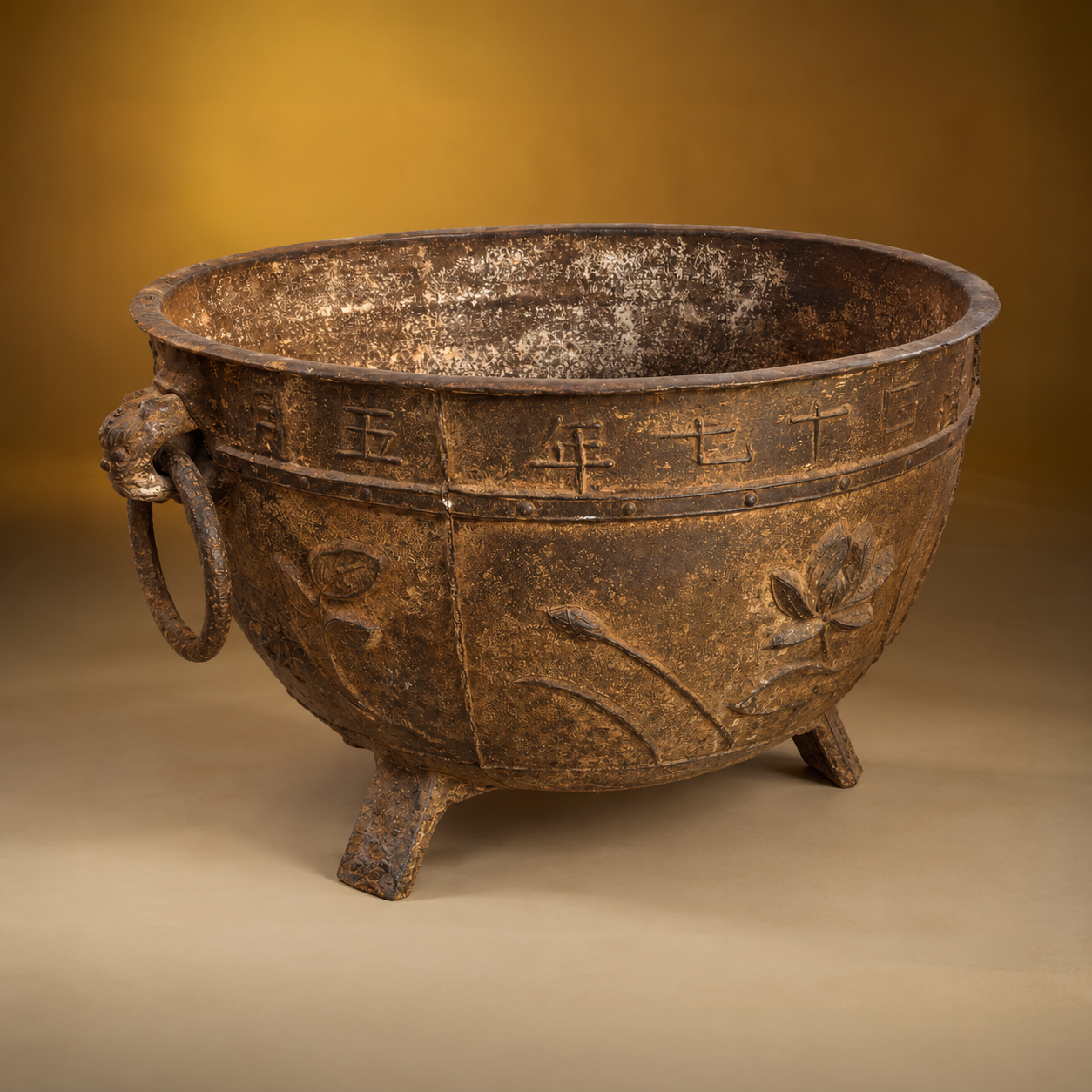 SKU: IG20199   Cast Chinese iron cauldron   C.1850   27''OD x 22''W x  16''H