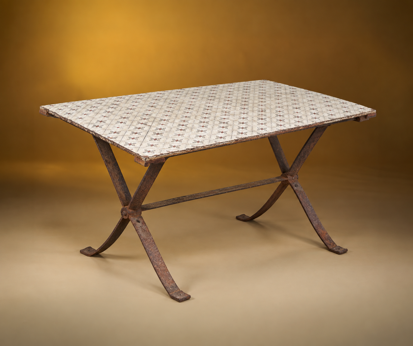 SKU: IG20696   Wrought Iron Table with Enameled Top   C.1920   33.5''L x 25.75''W x 20.5''H