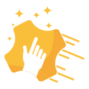 A hand holding a gold star with sparkles and lines indicating shining or movement.
