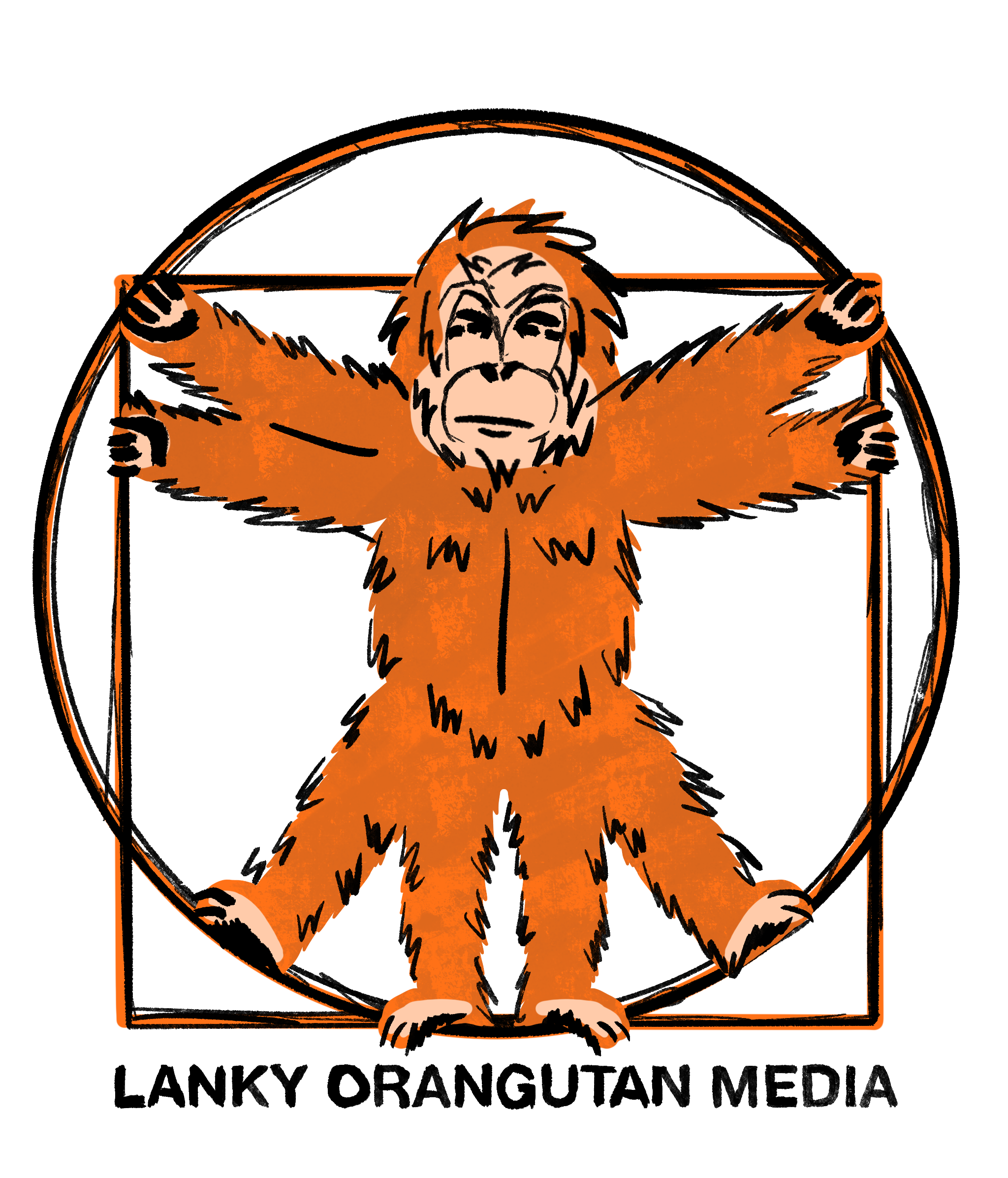 Illustration of a bigfoot or sasquatch with brown fur, standing with arms and one foot outside a golden rectangle, and one foot inside, against a black background.