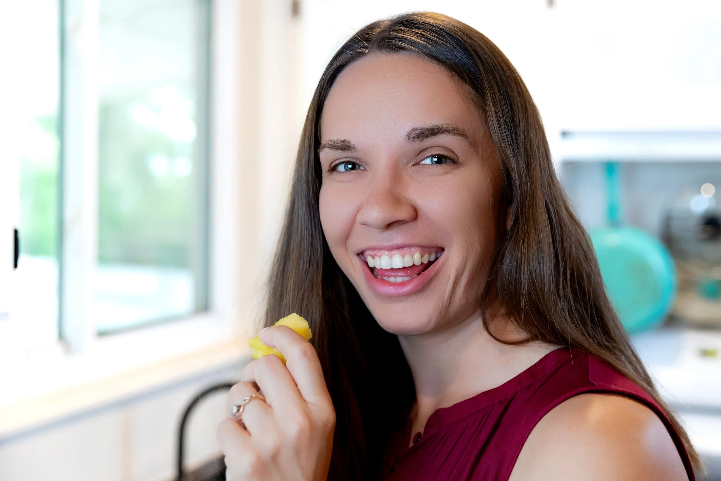 Photo of woman for branding lifestyle social media email campaign - portrait in kitchen health nutritionist advisor bright happy high key