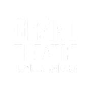 Logo for Grand Theatre in London, Canada with black background and white text