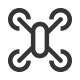 Black icon of a drone with four propellers arranged in a square