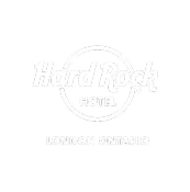 Hard Rock Hotel logo with text London Ontario on a black background.