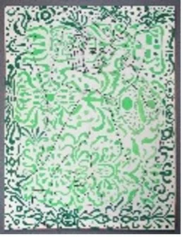 The art of Duyen Nguyen represented by Bywater Art Gallery of New Orleans during March- April 2026. A green and black abstract maze or pattern design.