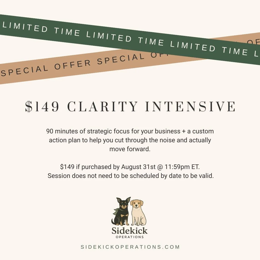 🚨 Feeling stuck in the day-to-day operations of your business? This is for YOU! 🚨

I&rsquo;m offering a special 1:1 Clarity Intensive session for small business owners who are feeling overwhelmed, disorganized, and need a solid plan to move forward