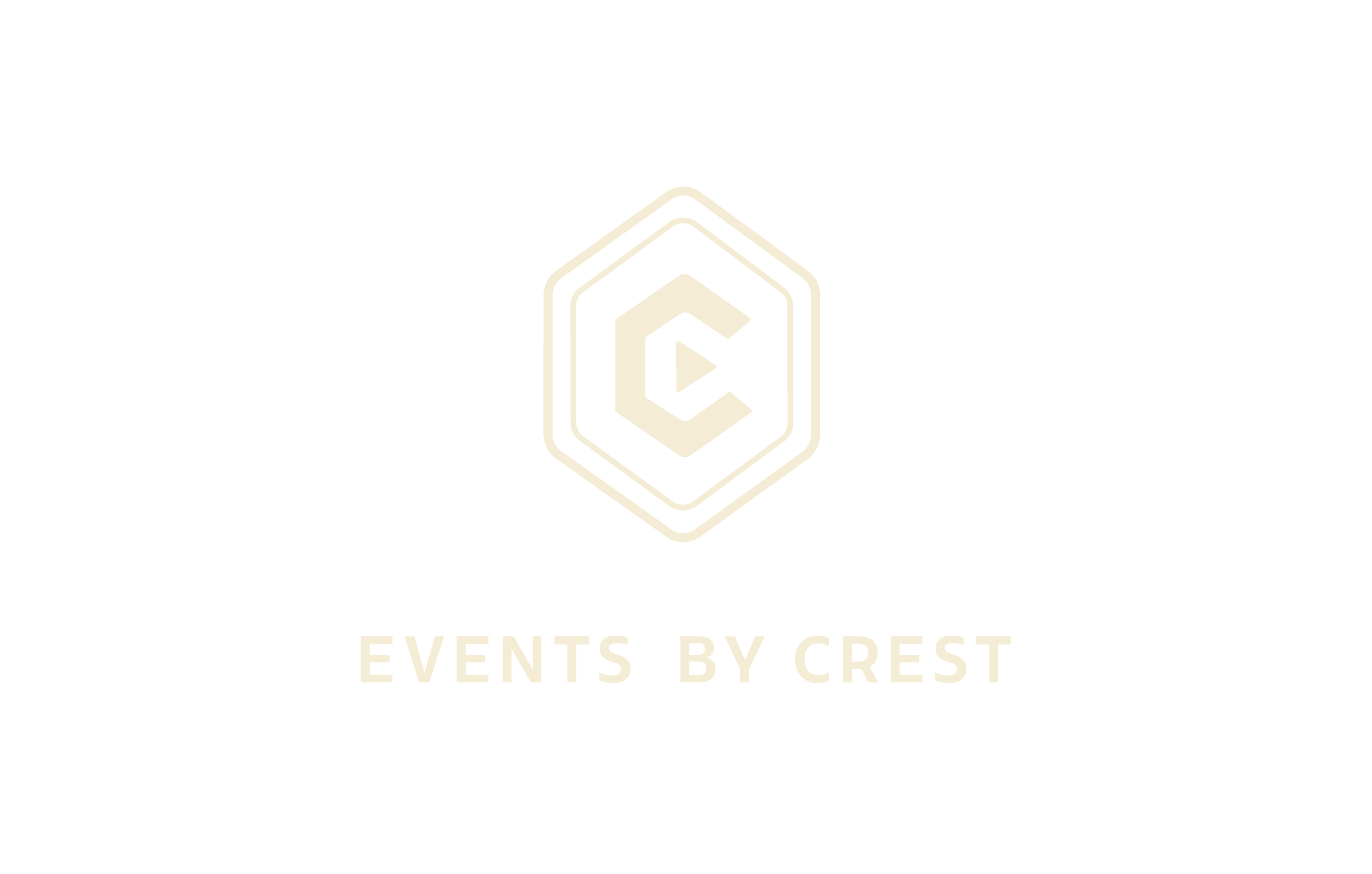 Logo with a hexagonal badge and a play button in front, above the text "Events by Crest" on a black background.