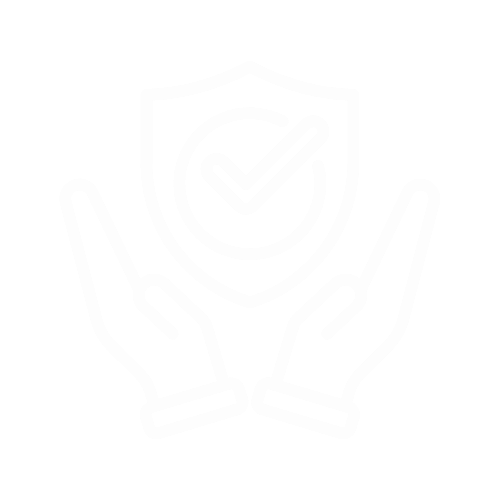 Icon of 2 hands holding up a shield and checkmark
