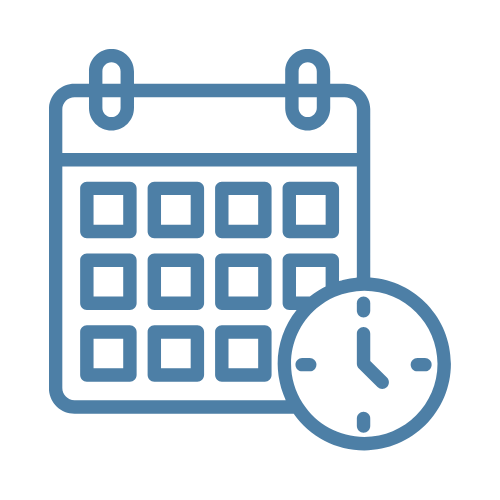 An icon of a calendar and time clock used for staff scheduling