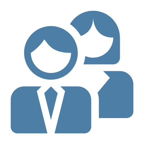 Icons of a man and woman in suits representing professionalism