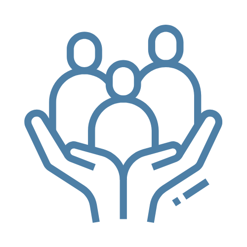 Icon of two hands holding and supporting 3 people
