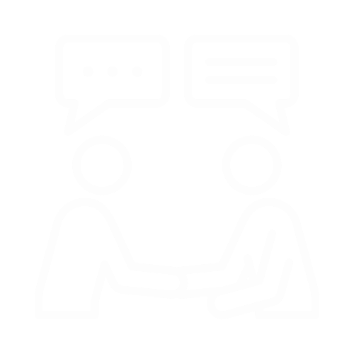 Icon of two people shaking hands and conversation bubbles above them.