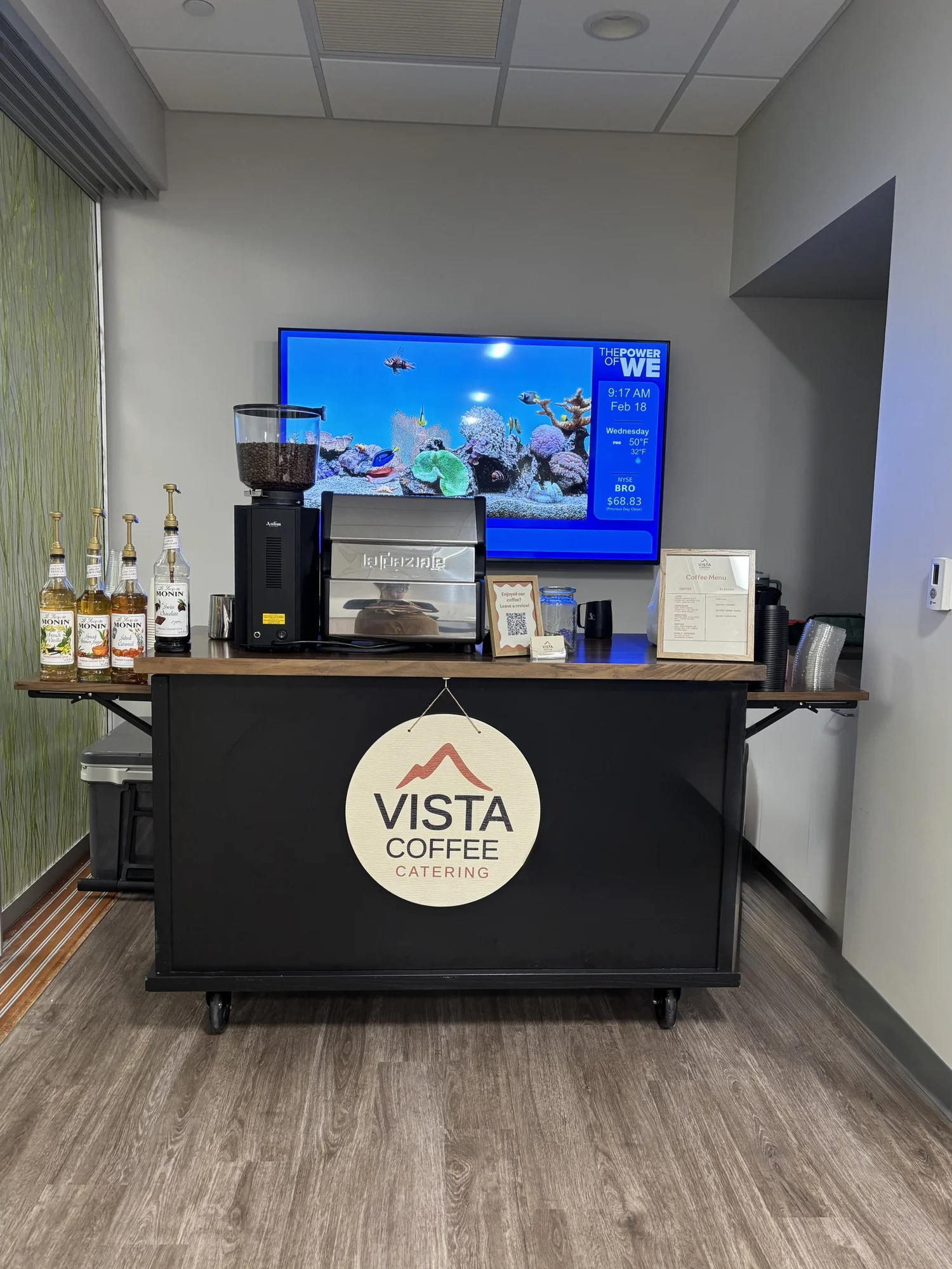 Vista Coffee Catering mobile espresso bar cart included in every Philadelphia coffee catering package