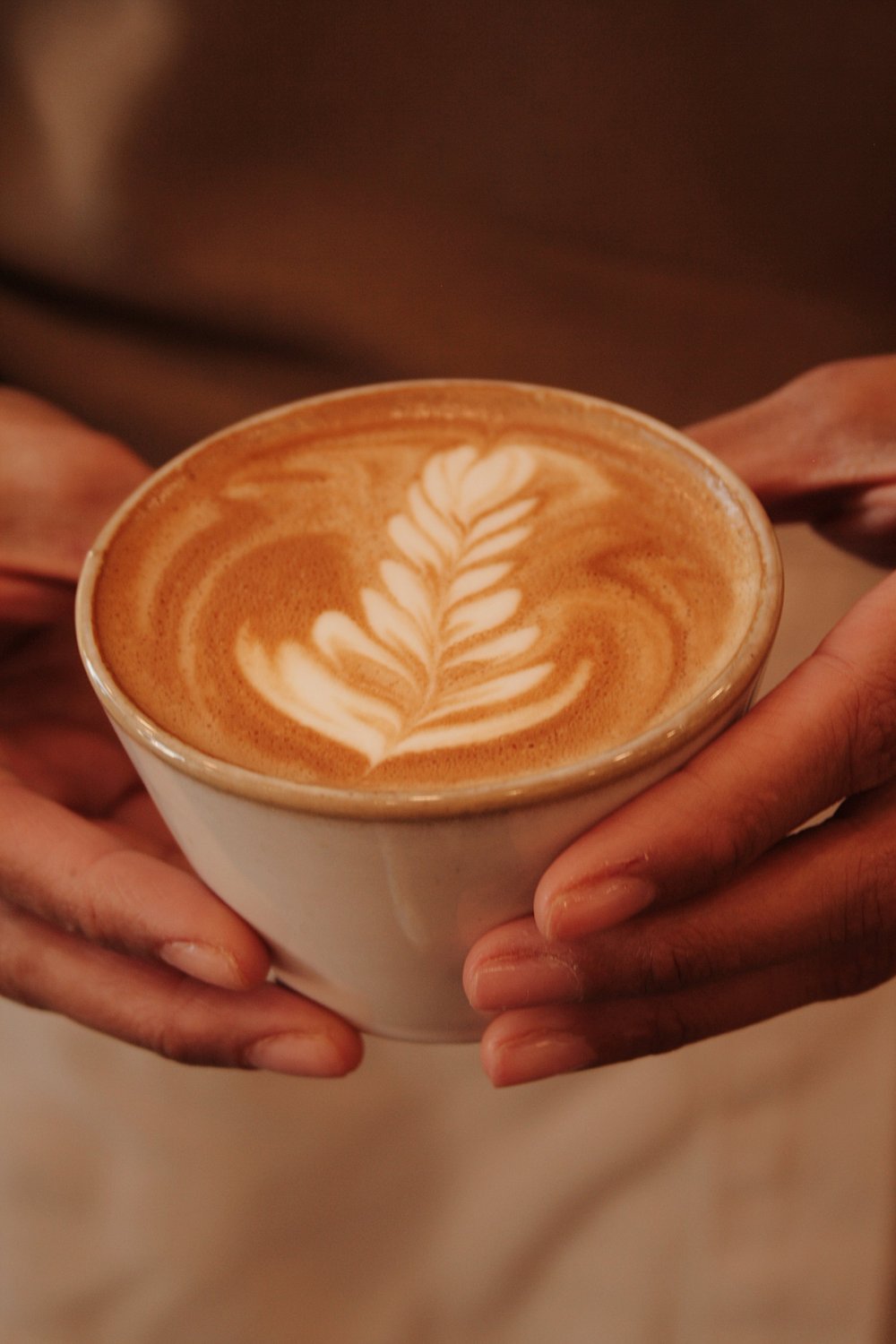 Handcrafted latte with leaf latte art by Vista Coffee Catering