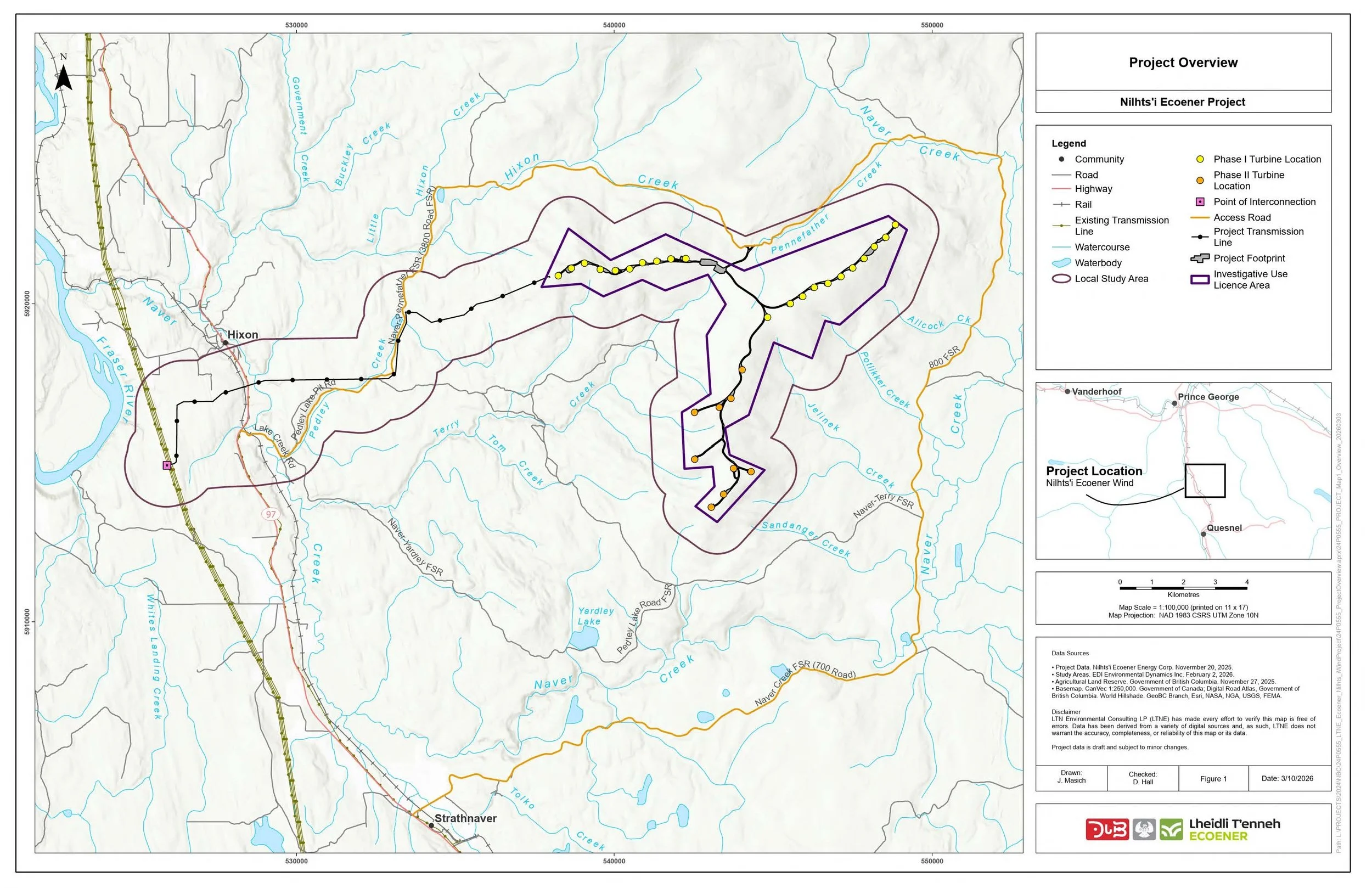 Map of Nilhts'i Ecoener Wind Project location, Hixon, BC