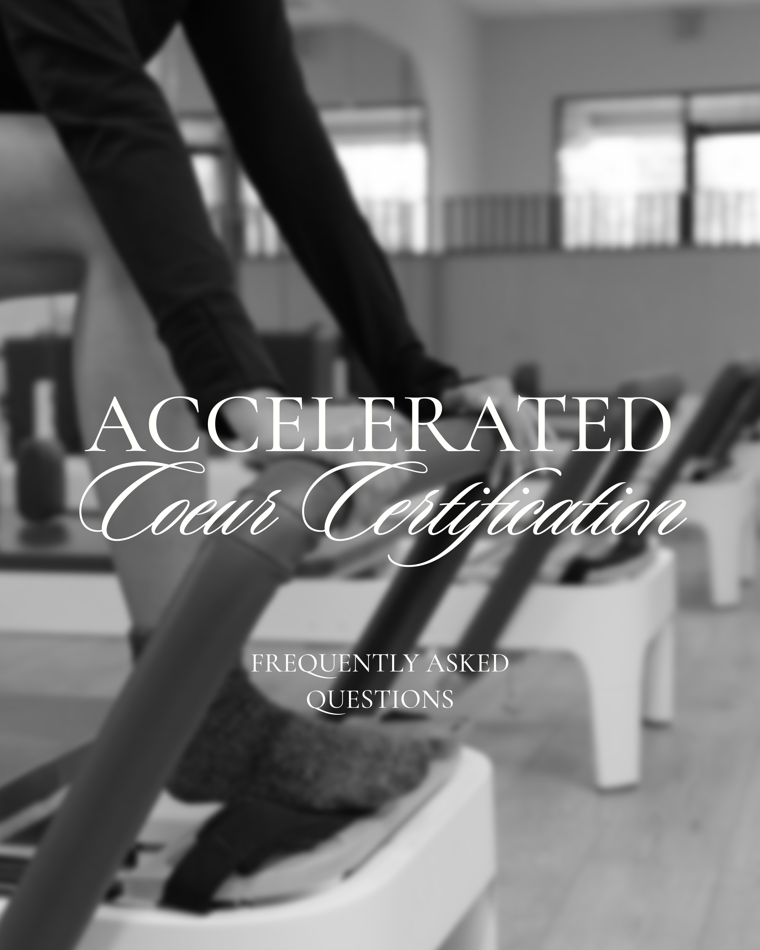 A person using gym equipment with overlaid text reading "Accelerated Course Certification" and "Frequently Asked Questions".