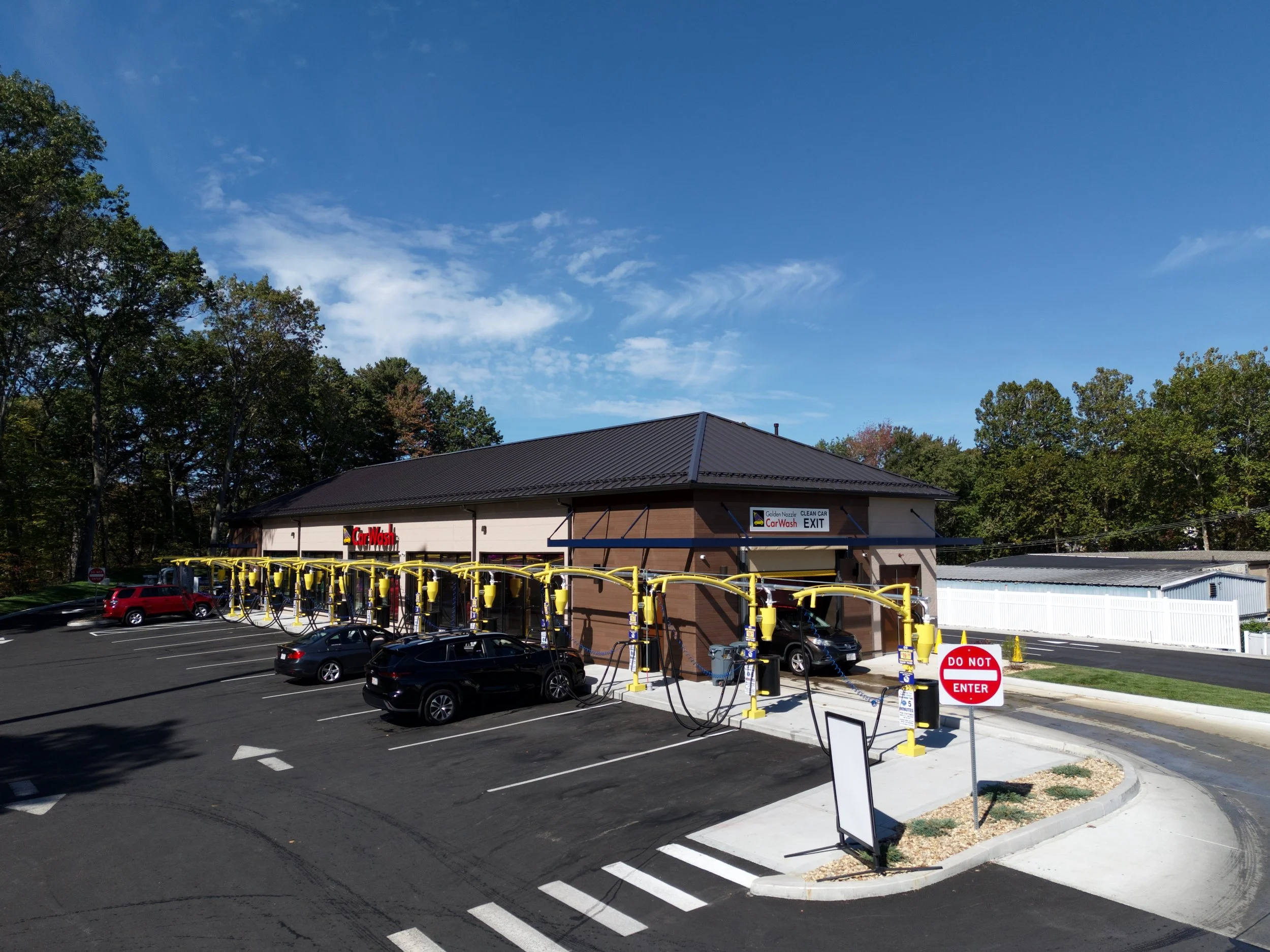 New car wash in Leominster, Massachusetts. News business, aerial photo near the highway.