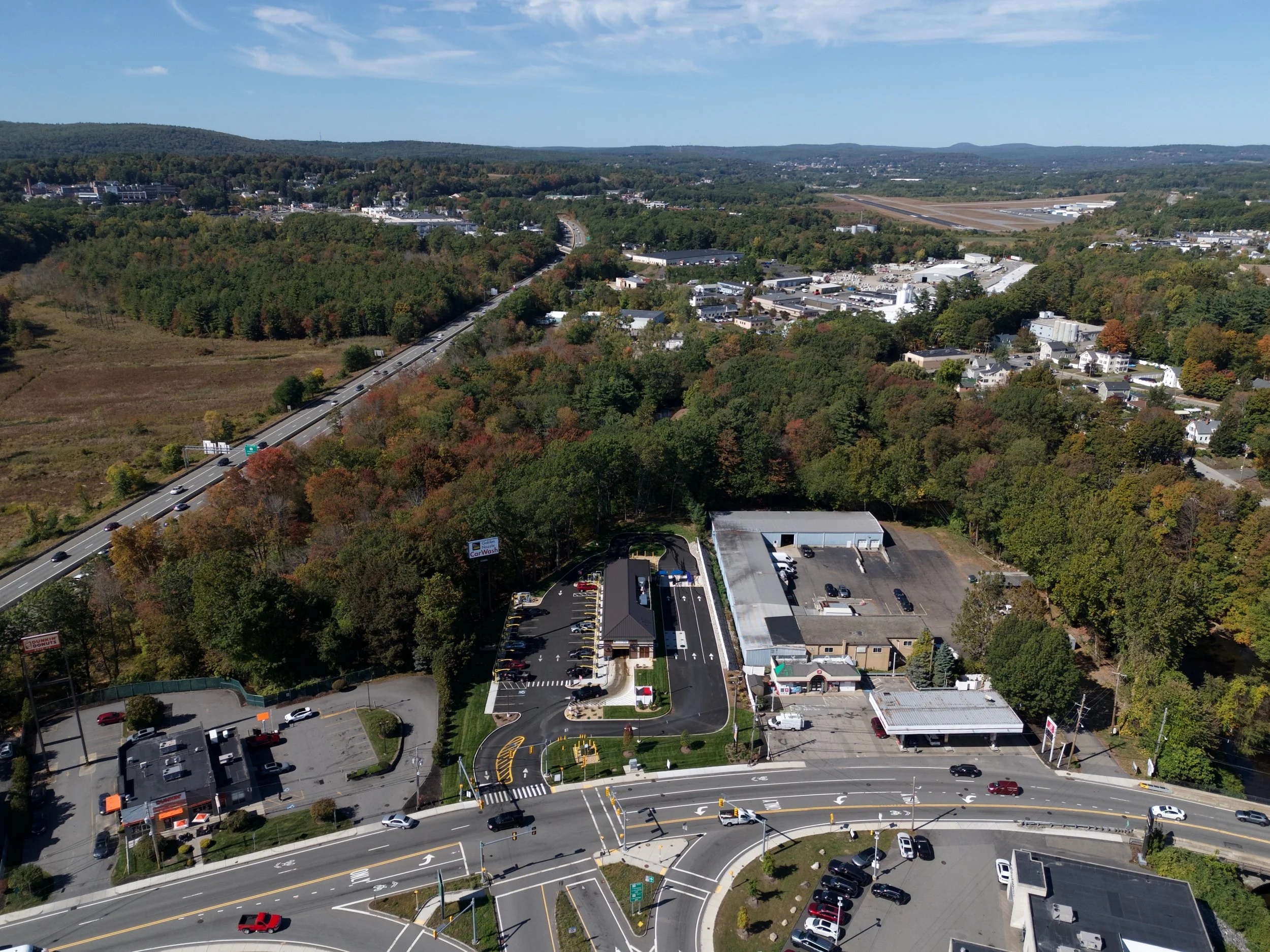 Aerial photography, marketing photo of a new business in Leominster, Massachusetts near the highway.