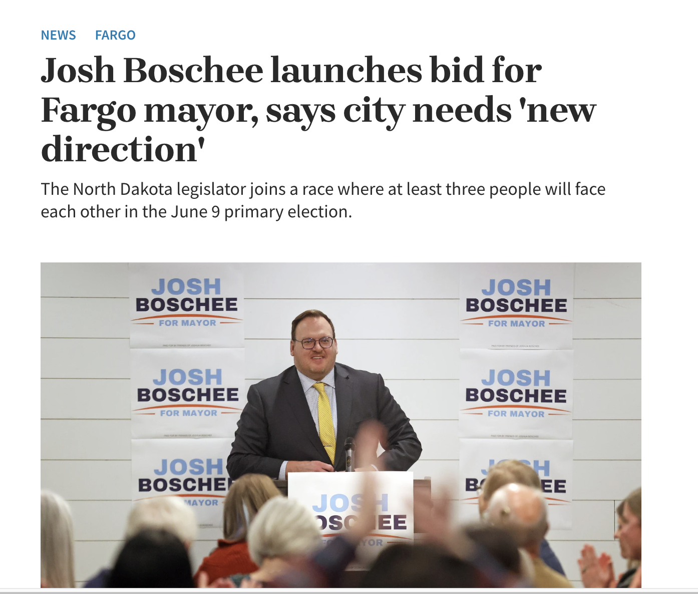 Josh Boschee launches bid for Fargo mayor, says city needs 'new direction'