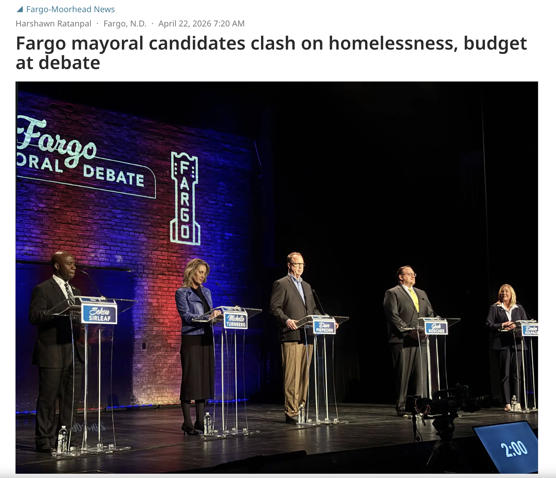 Fargo mayoral candidates clash on homelessness, budget at debate