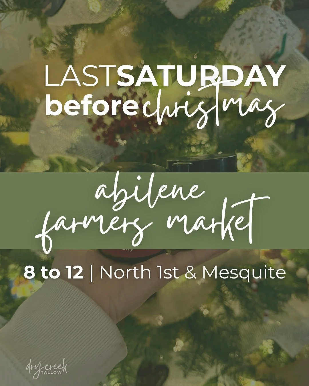This is it. 🎄✨ The last Saturday before Christmas, and you do not want to miss it.

Join us at the Abilene Farmers Market from 8-12 for one final festive market day, plus a special appearance from Santa from 10-12 🎅

We&rsquo;ll have:
🎁 Christmas 