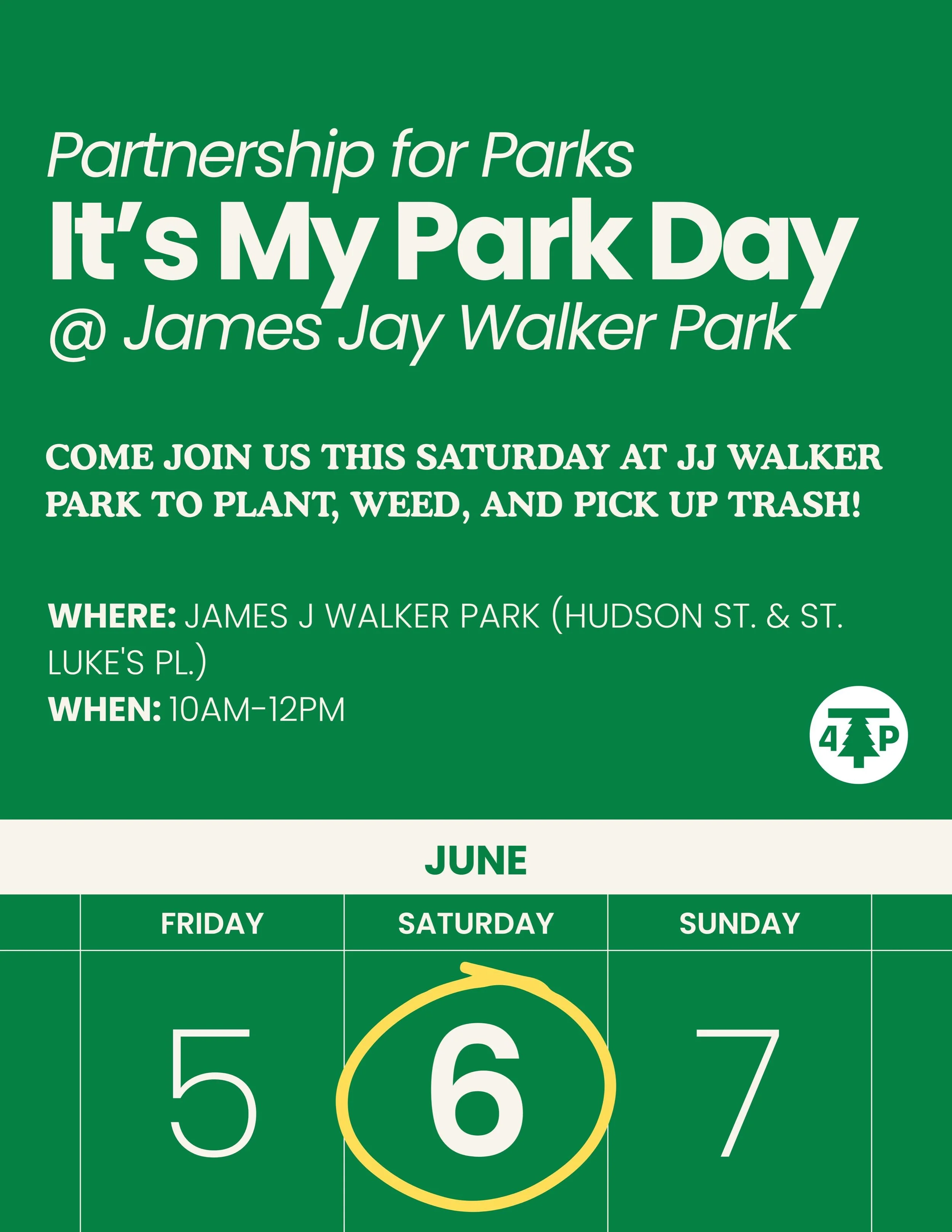 Saturday!! It&rsquo;s My Park Day @ JJ Walker Park!! Planting, weeding, clean up, and friends !!