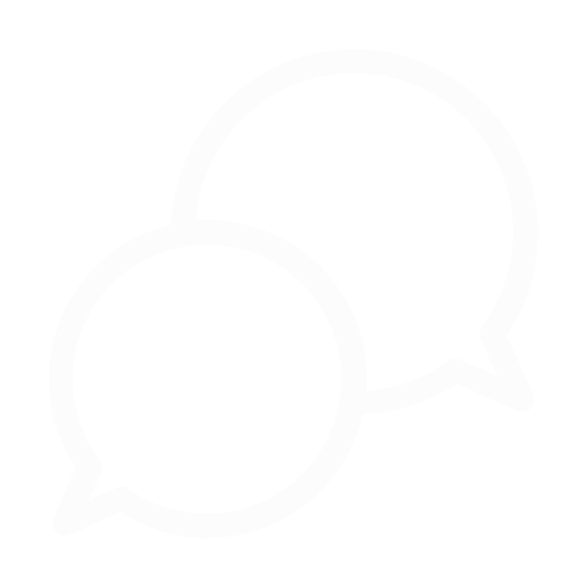 Two overlapping chat bubbles outlined in white on a black background.