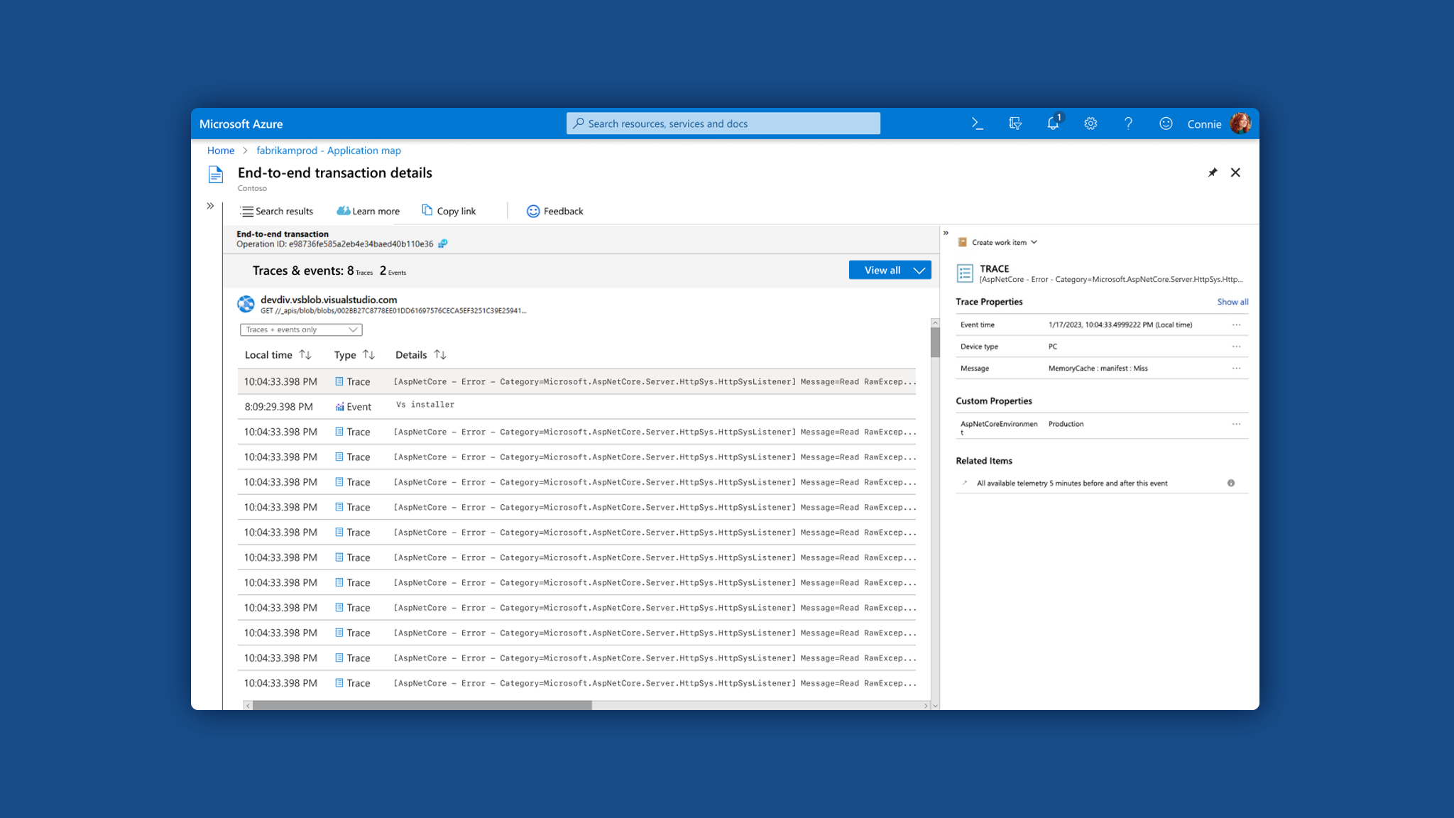 Azure End to End Transactions — DAVE ADAMS DESIGN