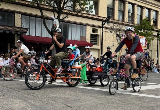 Cyclists in downtown Petaluma