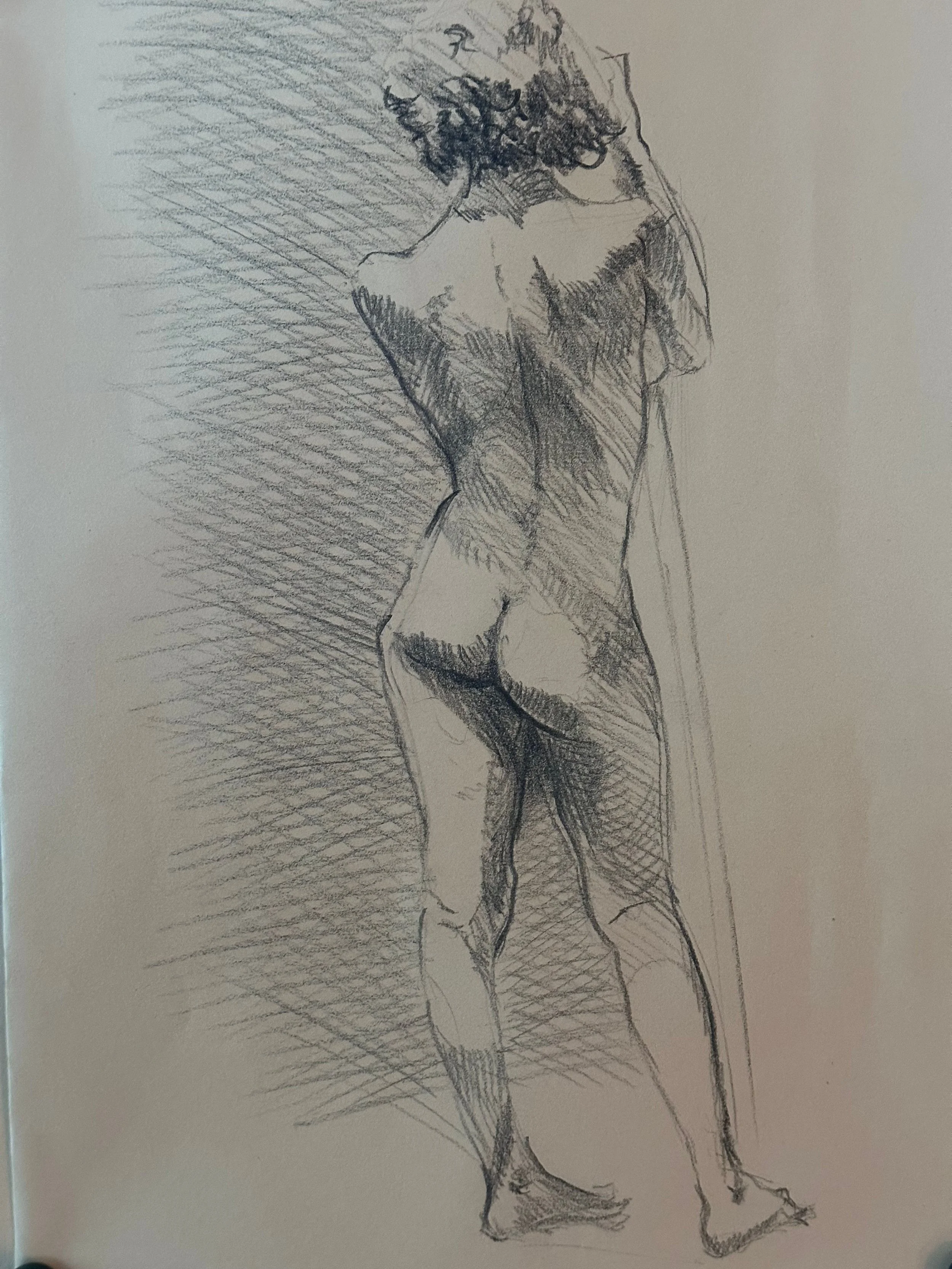 Scarico di un disegno a pastello di una figura femminile nuda in pose casuale