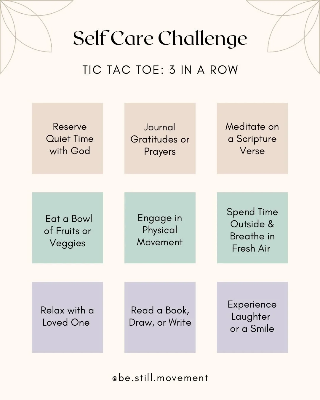 ✨Self-Care Challenge &bull; Tic Tac Toe

☀️This Summer, I&rsquo;m ready to establish new routines &amp; healthy habits. Will you join me in taking intentional steps for self-care?

✔️ Aim to practice three actions of your choice within this next week