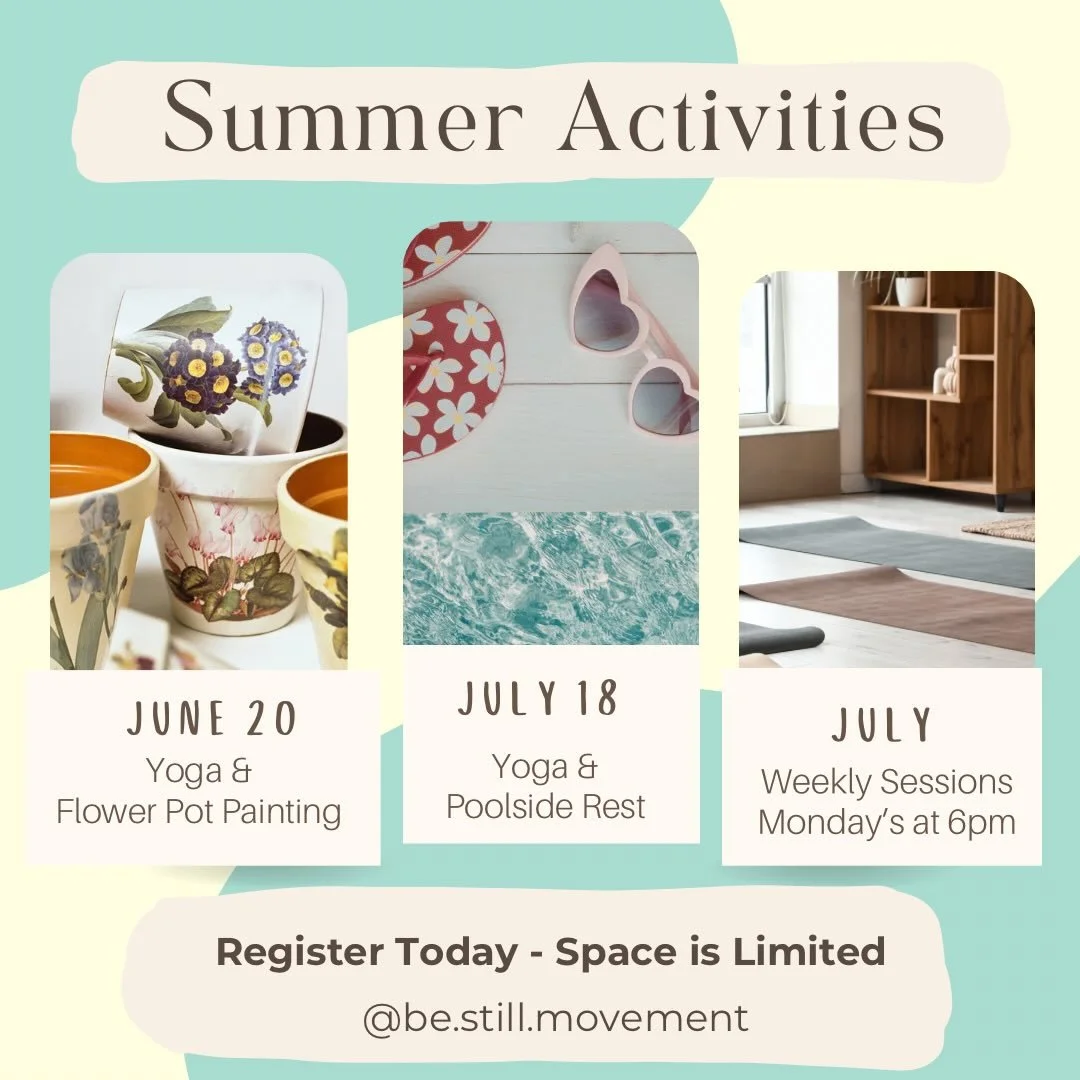 ☀️ SUMMER is Here ☀️

&bull; Enjoy three Christ-centered yoga offerings this 
  summer!

&bull; Will you schedule a time of needed rest - for release, 
  refreshment, &amp; renewal? 

&bull; Register early for one of the upcoming events or 
  session